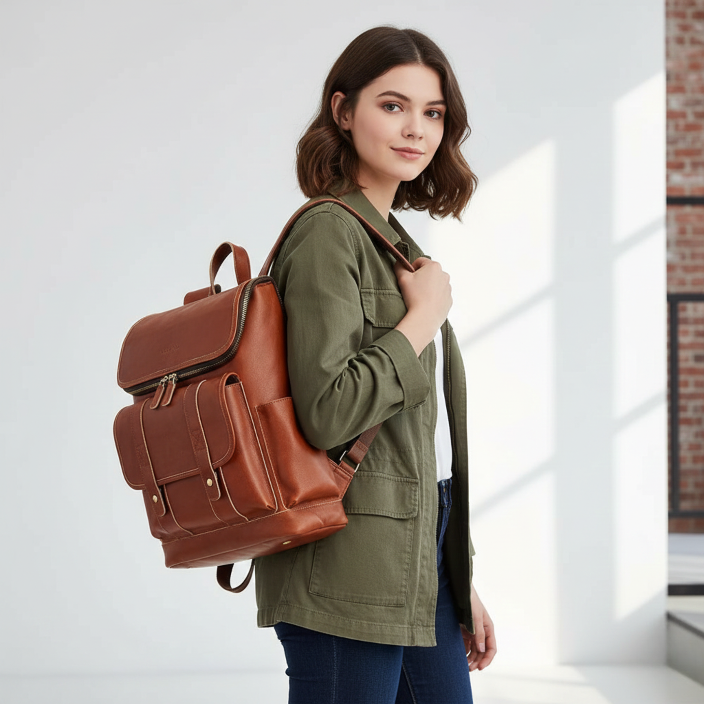 Leather laptop Backback