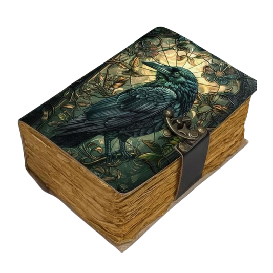 UV PRINT of The Raven Leather Journal: Gothic Grimoire Book of Shadows Spell Book Witchcraft Leather Journal, Crow Magic Journal