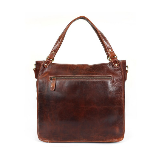 Premium Genuine Leather Shoulder Tote Bag for Women – Vintage Crossbody Handbag with Front Pockets | Everyday Work & Travel Bag
