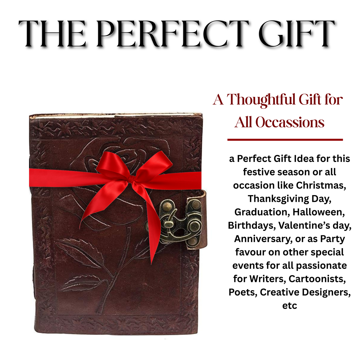Handmade Leather Bound Journal Vintage Writing Notebook For Women and Men with Lock & Engraved Rose