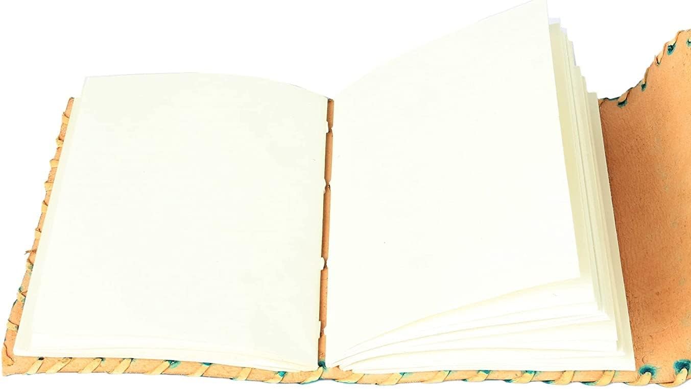 Leather Journal Large Writing Notebook Handmade Bound Vintage Journal For Women & Men with Lock/Semi-Precious Stone Gift For Art Sketchbook (7 x 5 Inches)