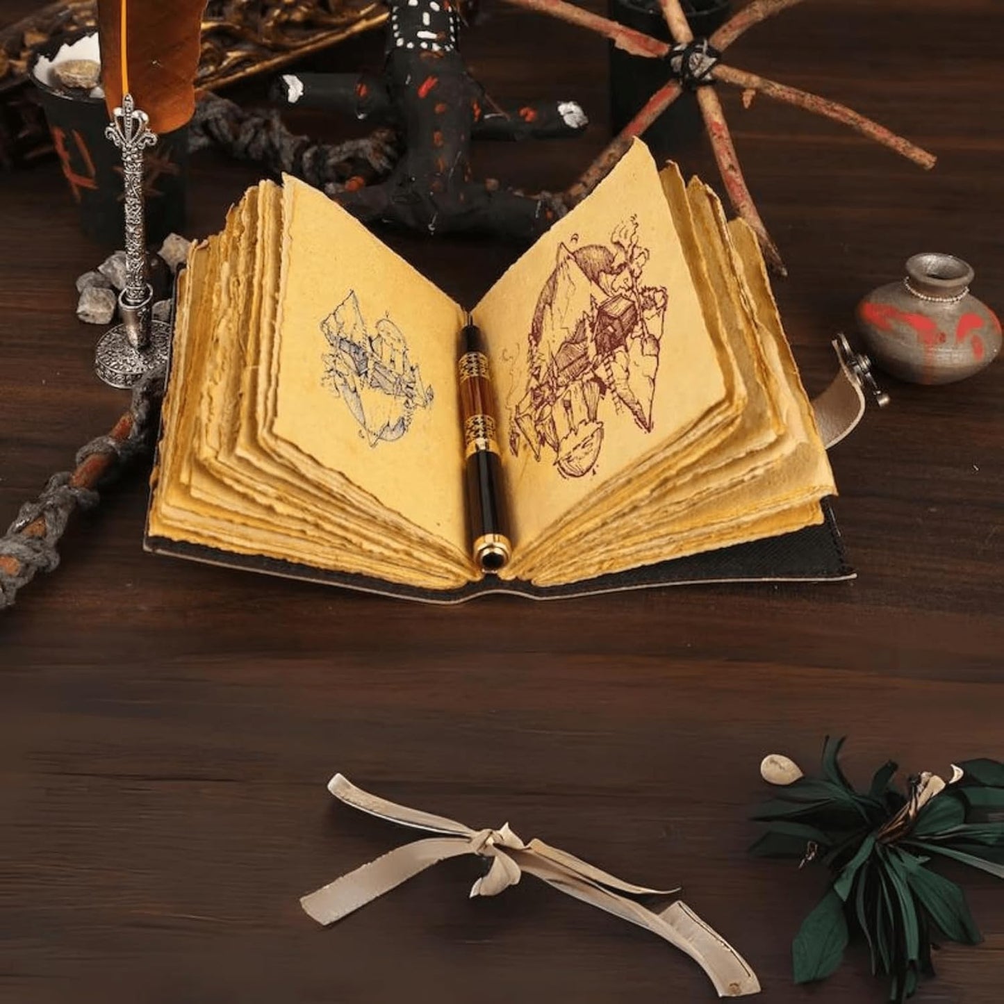 Blank Spell Book of Shadows Journal with Lock Clasp Vintage Handmade Leather Luna Moths and Morpho Butterfly Print Diary Prayer Pagan Witchcraft Supplies Wiccan Decor Notebook Daily (6x4) inch