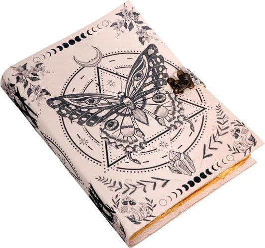 Prastara - Metal Lock Luna Moth Butterfly UV Printed Design 7X5" Handcrafted Leather Journal/Diary 200 Pages | 100% Genuine Leather