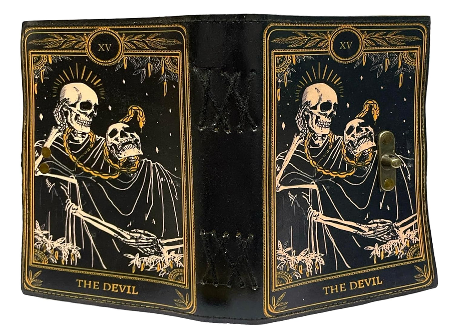 Book of Spells Leather Bound Journal Grimoire Printed Diary Devil Notebook Spiral Gothic Notebook for Men and Women (The Devil)