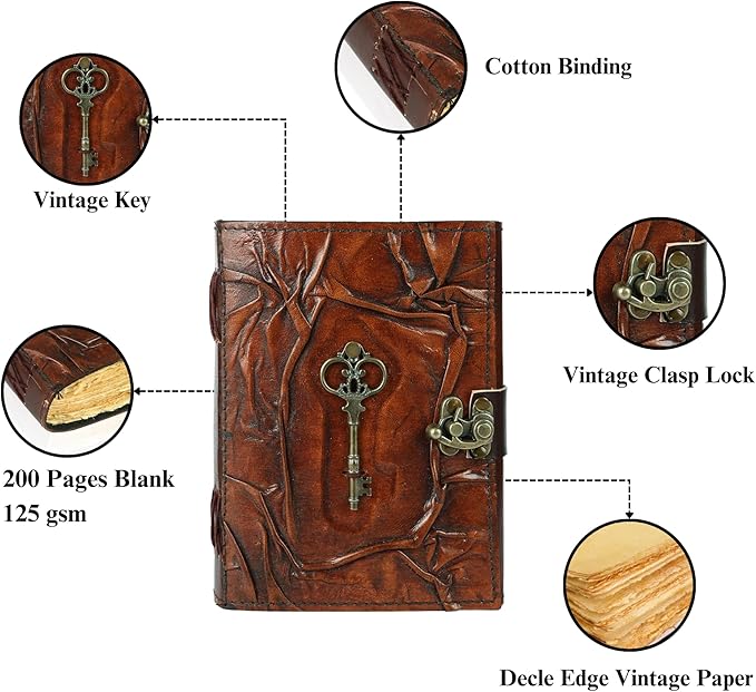 Leather Vintage Journal Retro Travel Diary an Exclusive Handmade Paper Notebook with Key Leather Bound Journal Vintage Journal for Man and Women (The Key