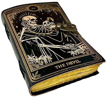 Book of Spells Leather Bound Journal Grimoire Printed Diary Devil Notebook Spiral Gothic Notebook for Men and Women (The Devil)