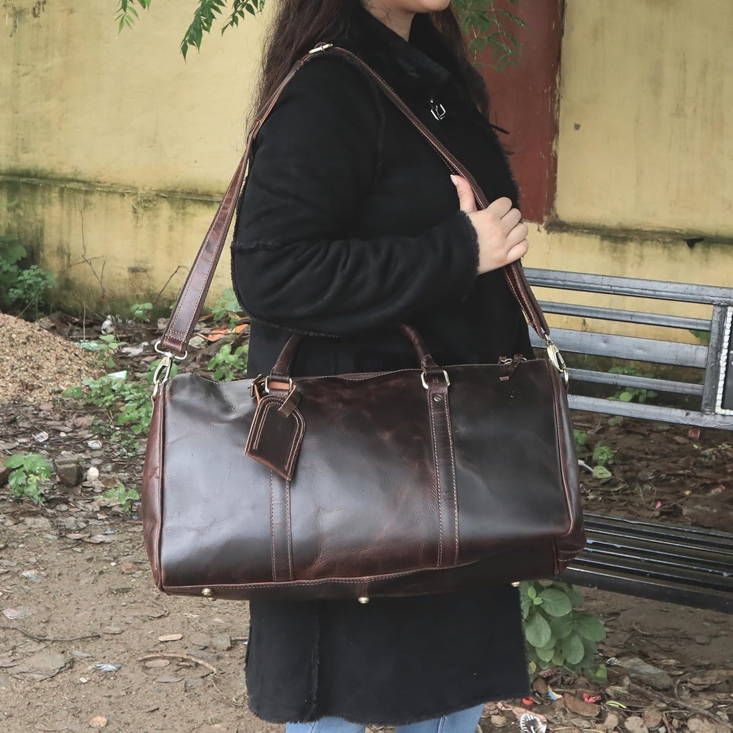 The Prastara Oversized Dark Brown Weekender Leather