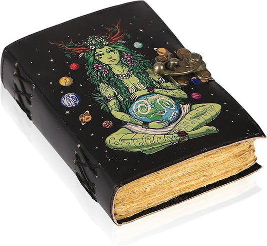 Book of Spells Mother Of Earth Leather Bound Journal Deckle Edge Paper Tree of Life Antique Embossed Bound Daily Notebook With Colorful Print Journal Antique Vintage Book for Men and Women