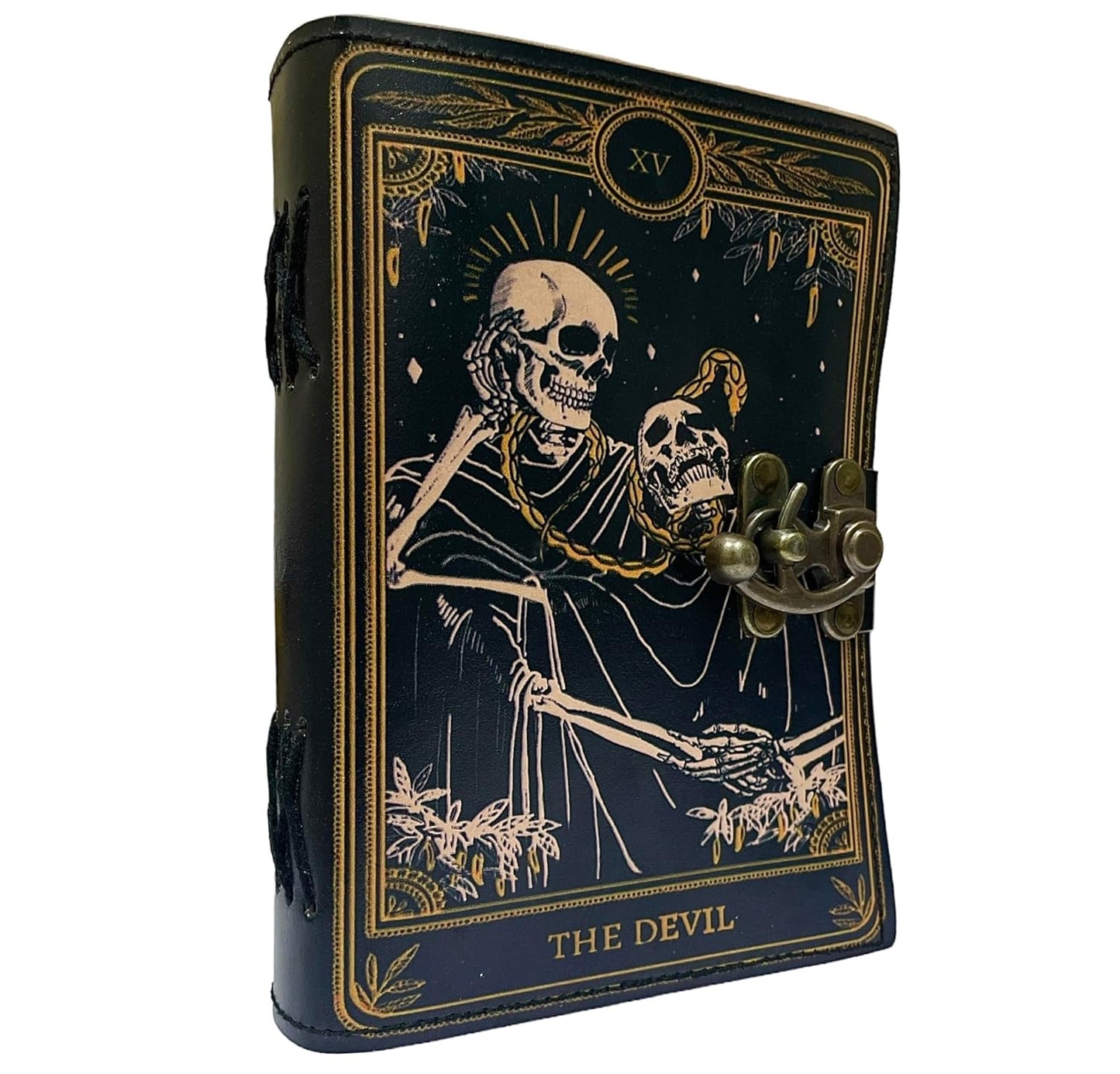 Book of Spells Leather Bound Journal Grimoire Printed Diary Devil Notebook Spiral Gothic Notebook for Men and Women (The Devil)