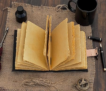 Book of Spells Leather Journal Deckle Edge Paper Grimoire Printed Journal The Lovers Tarot Notebook Spiral Gothic Notebook Skull lover Antique Vintage Leather Journals for Men and Women