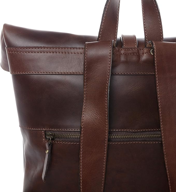 The Prastara SID & VAIN Rolltop Jay 15 Inch Premium Leather Backpack for Men Laptop Compartment