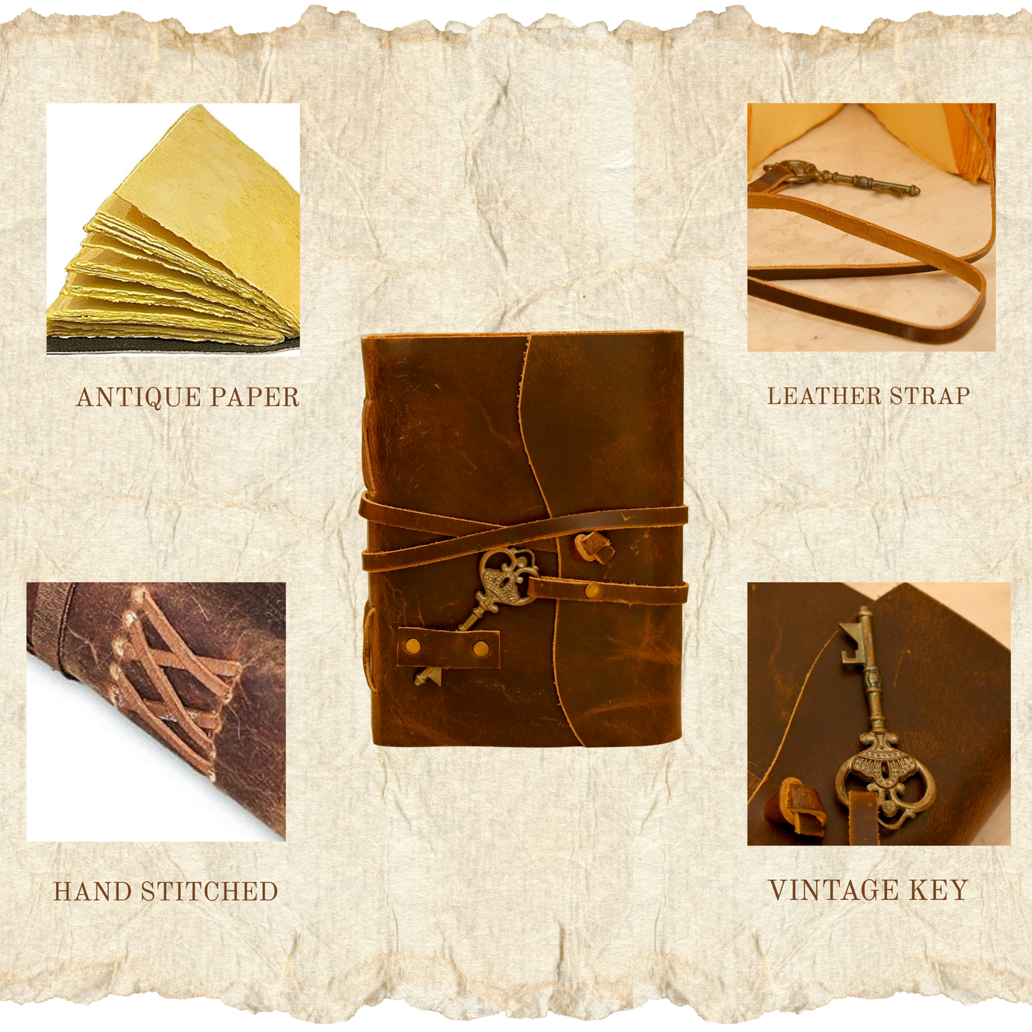 Blank Spell Book of Shadows Journal with Antique Key Strap Lock Vintage Handmade Leather Luna Moths