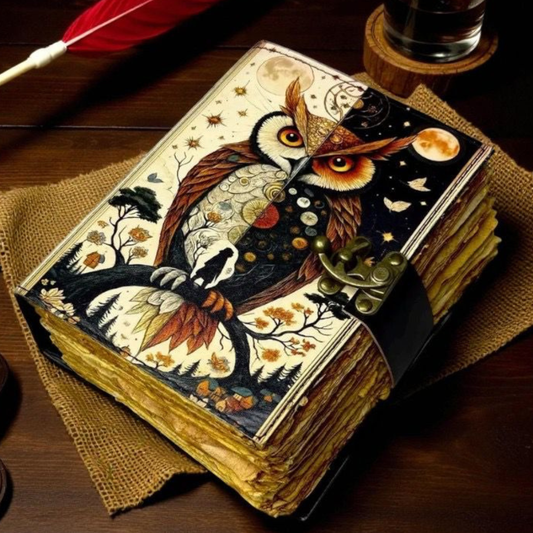 Prastara -Leather Bound Journal - OWL, 7"X5", 600 Pages - Vintage Blank Paper Diary for Writing, Drawing, Sketchbook, and Travel Notebook - Ideal for Women and Men