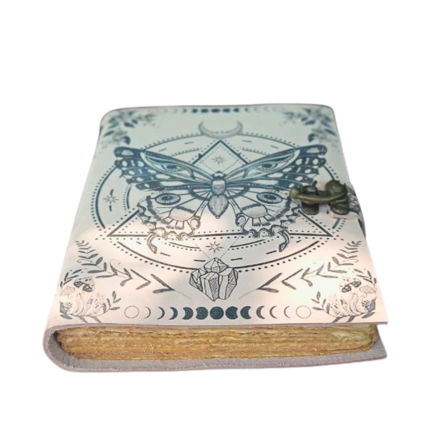 Prastara - Metal Lock Luna Moth Butterfly UV Printed Design 7X5" Handcrafted Leather Journal/Diary 200 Pages | 100% Genuine Leather