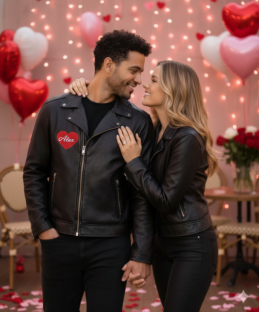 Matching Couple Leather Jackets “His & Hers” – Personalized Romantic Biker Jackets for Valentine’s, Anniversary & Wedding Gift
