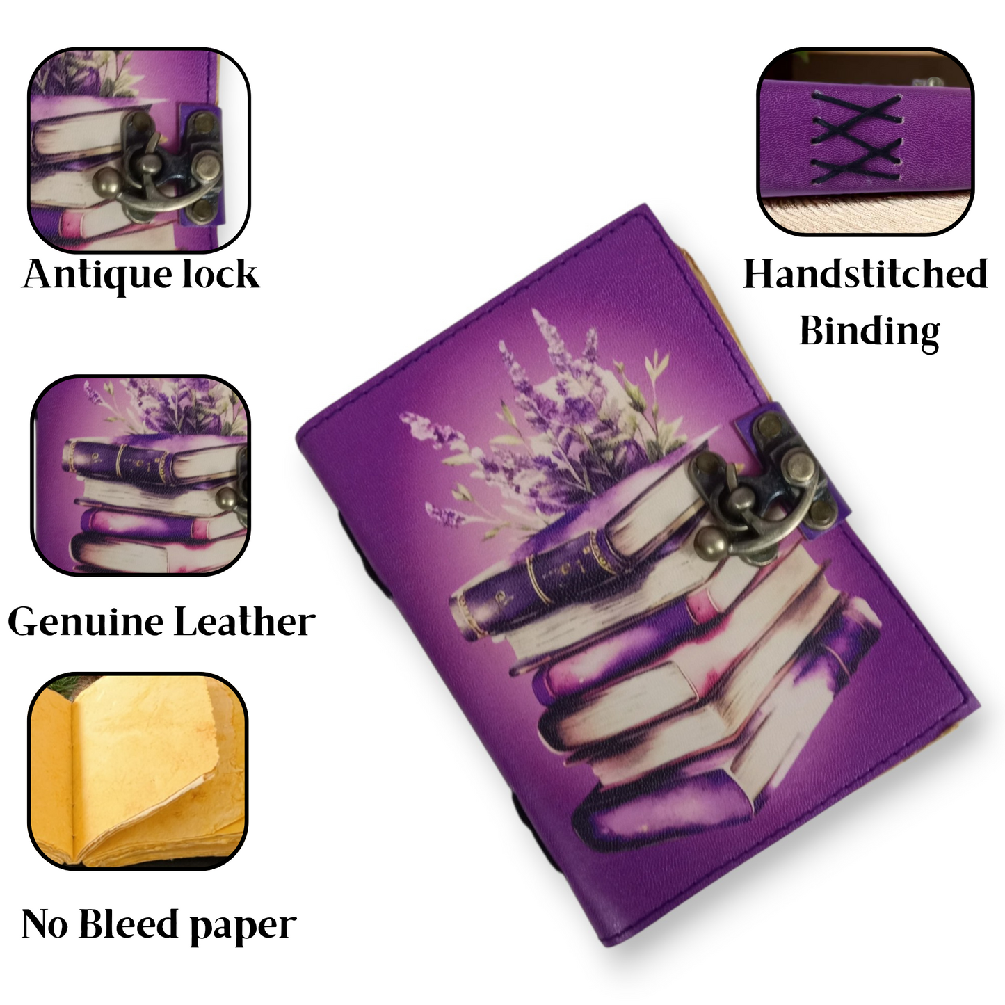 Blank Spell Book of Shadows Journal UV printed Witchcraft Supplies Wiccan Notebook Handmade Vintage Deckle Paper Grimoire Journal Leather Sketchbook, Drawing Journal (7 X 5)