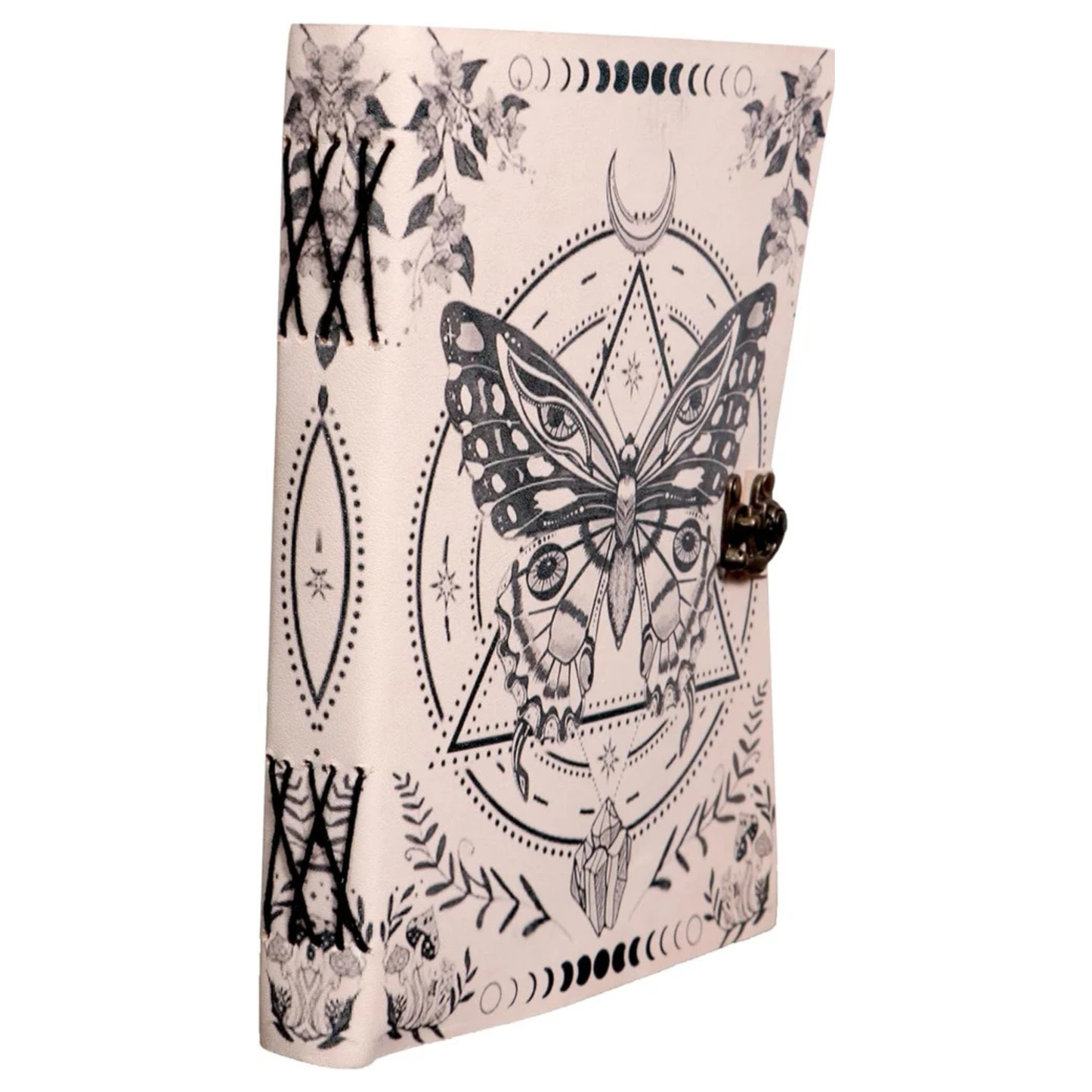 Prastara - Metal Lock Luna Moth Butterfly UV Printed Design 7X5" Handcrafted Leather Journal/Diary 200 Pages | 100% Genuine Leather