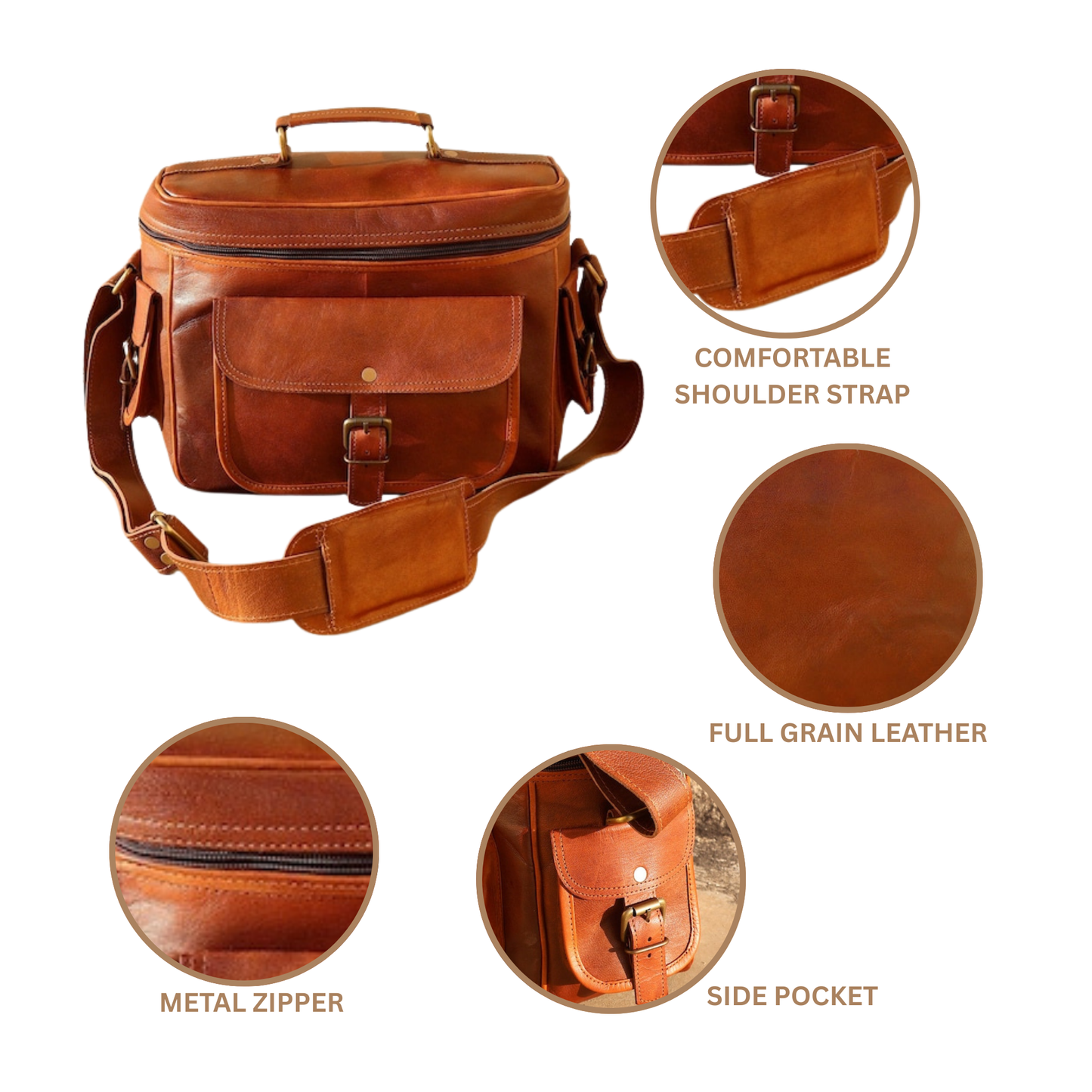 Leather Camera Bag Leather Travel Shoulder Satchel Camera Case DSLR Photography Case - Compatible with SLR/DSLR Mirrorless Cameras & Lenses