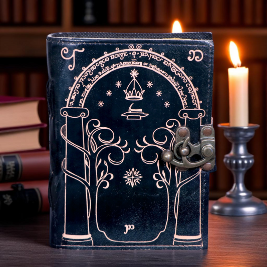 Genuine Leather Lord of the Rings Journal – Doors of Durin Design | Handmade Vintage Leather Diary with Lock | Tolkien Inspired Notebook for Writing, Sketching & Travel | Gift for Men & Women
