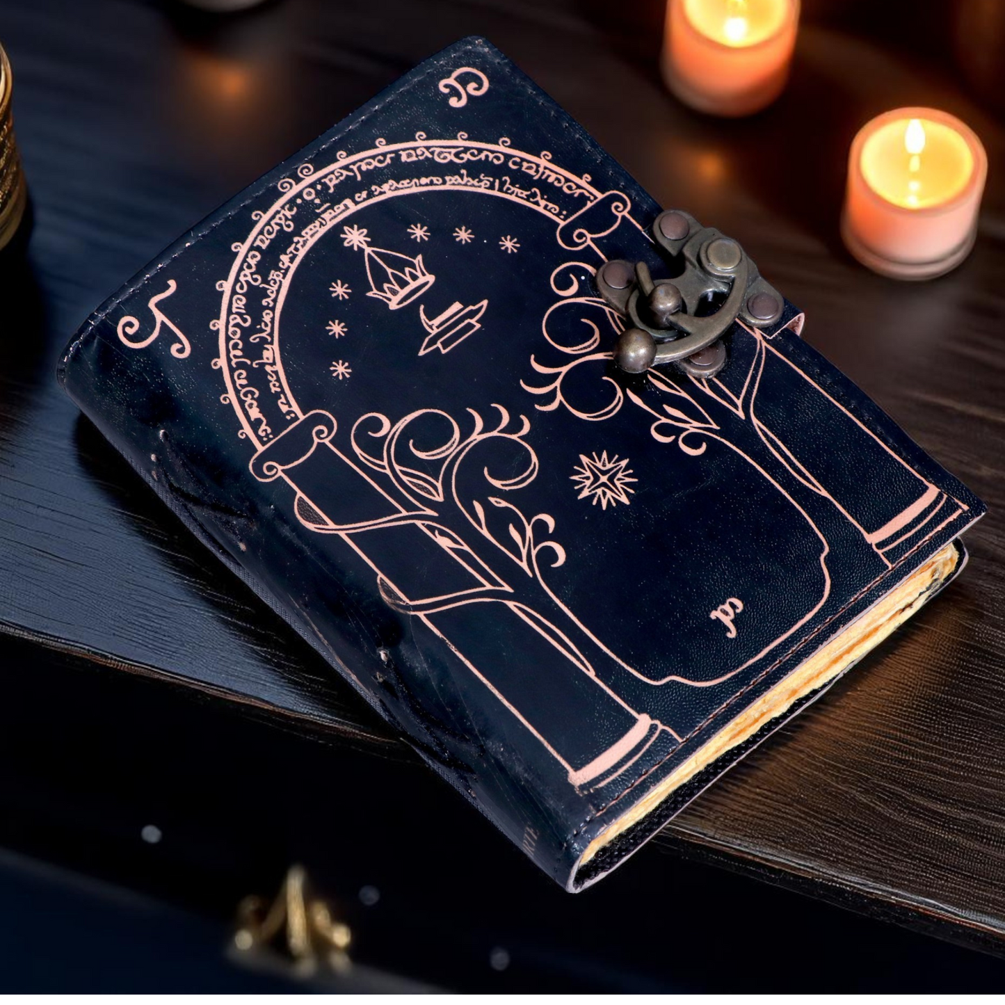 Genuine Leather Lord of the Rings Journal – Doors of Durin Design | Handmade Vintage Leather Diary with Lock | Tolkien Inspired Notebook for Writing, Sketching & Travel | Gift for Men & Women