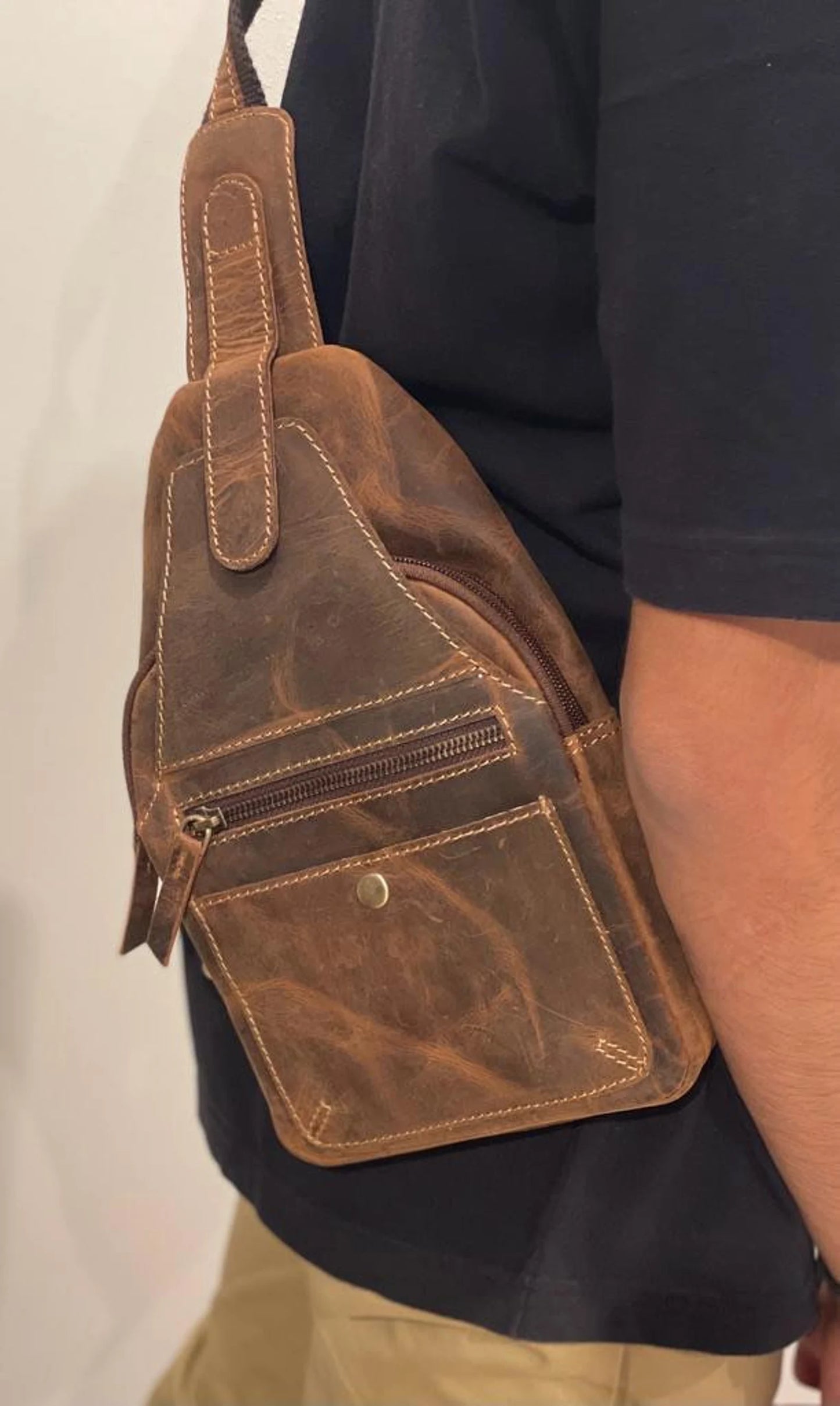 The Prastara Genuine Full-Grain Leather Sling/Cross Body Purse Handmade