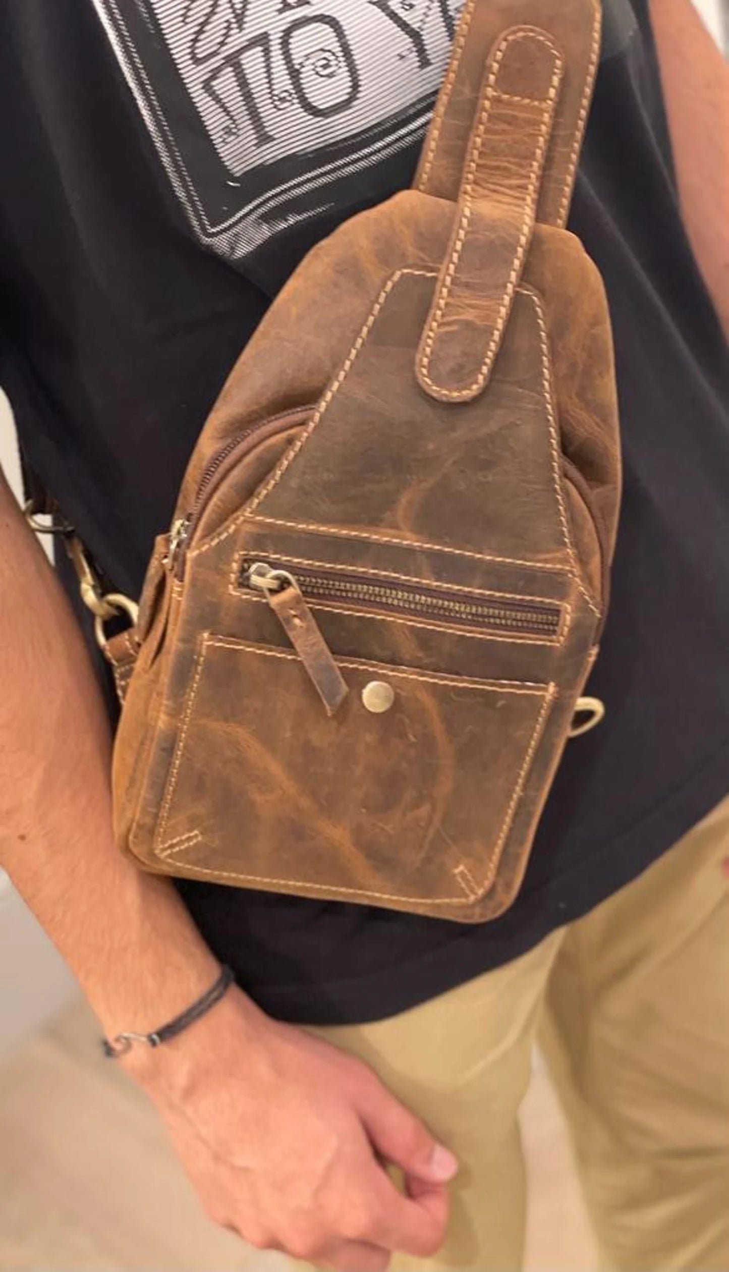 The Prastara Genuine Full-Grain Leather Sling/Cross Body Purse Handmade