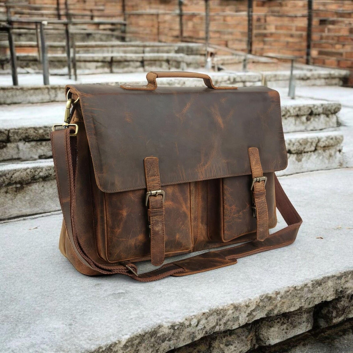 The Prastara Handcrafted Leather Laptop Bag