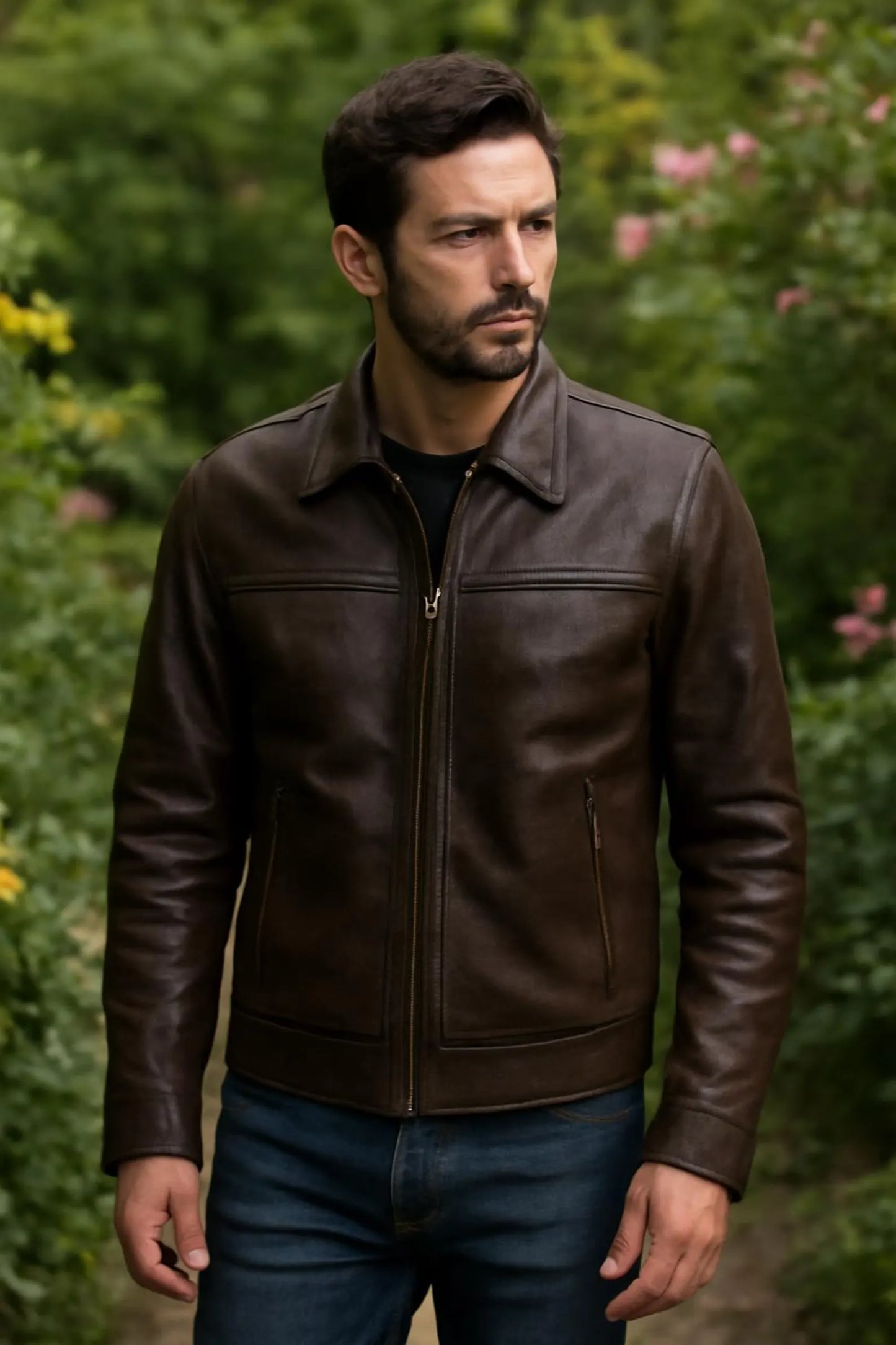 The Prastara Handmade Dark Brown Cowhide Leather Biker Jacket