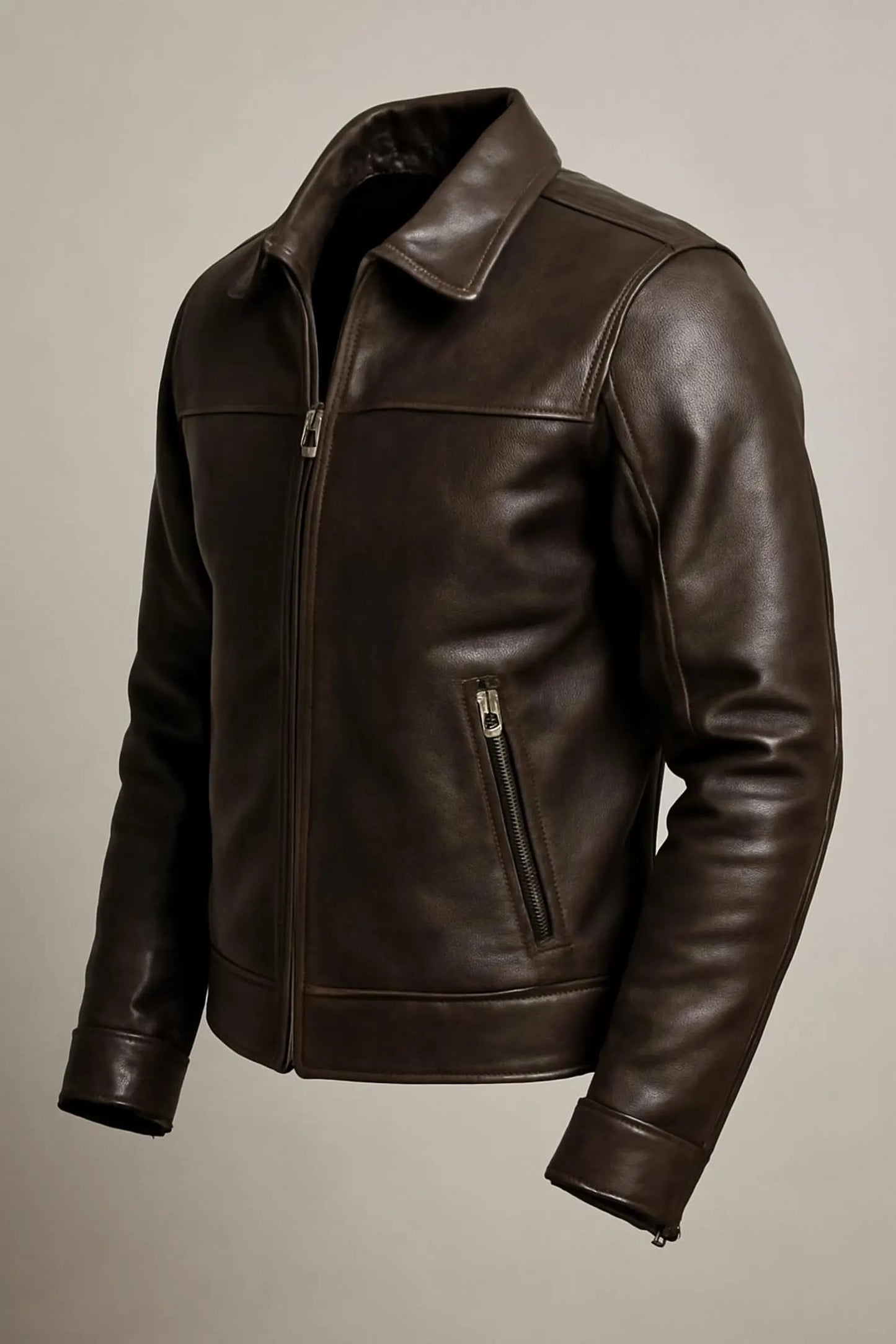 The Prastara Handmade Dark Brown Cowhide Leather Biker Jacket