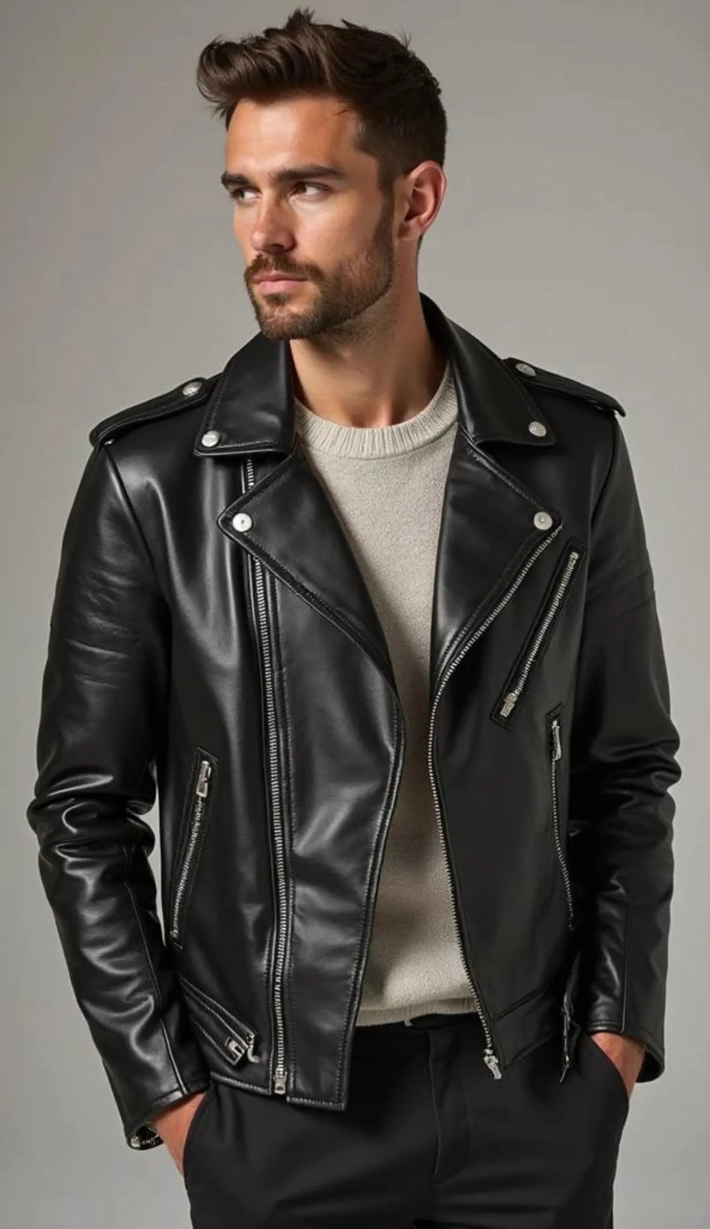 The Prastara Leather Jacket Men's handmade new style