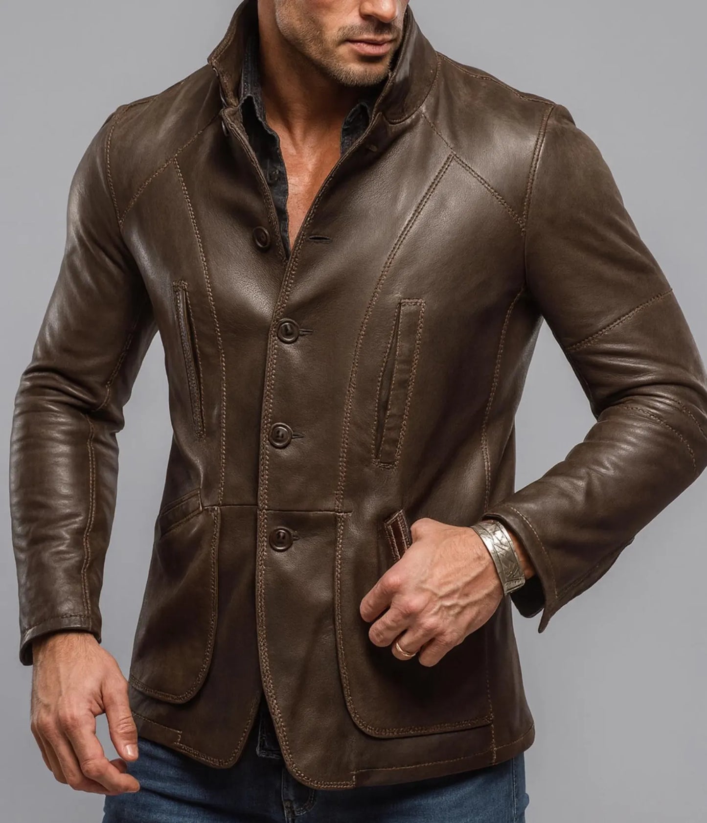 The Prastara Men's Brown Sheep Leather Blazer Jacket