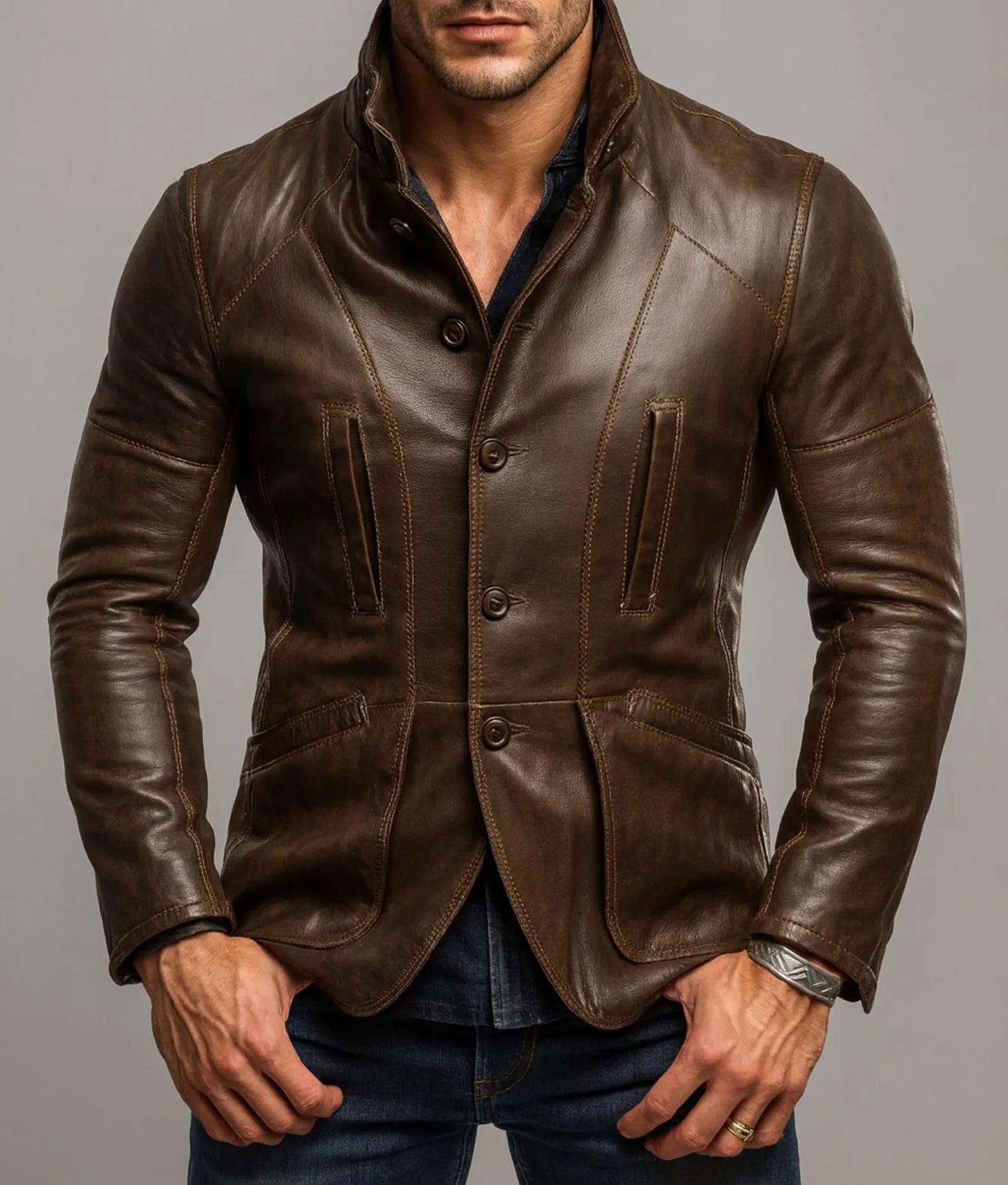 The Prastara Men's Brown Sheep Leather Blazer Jacket