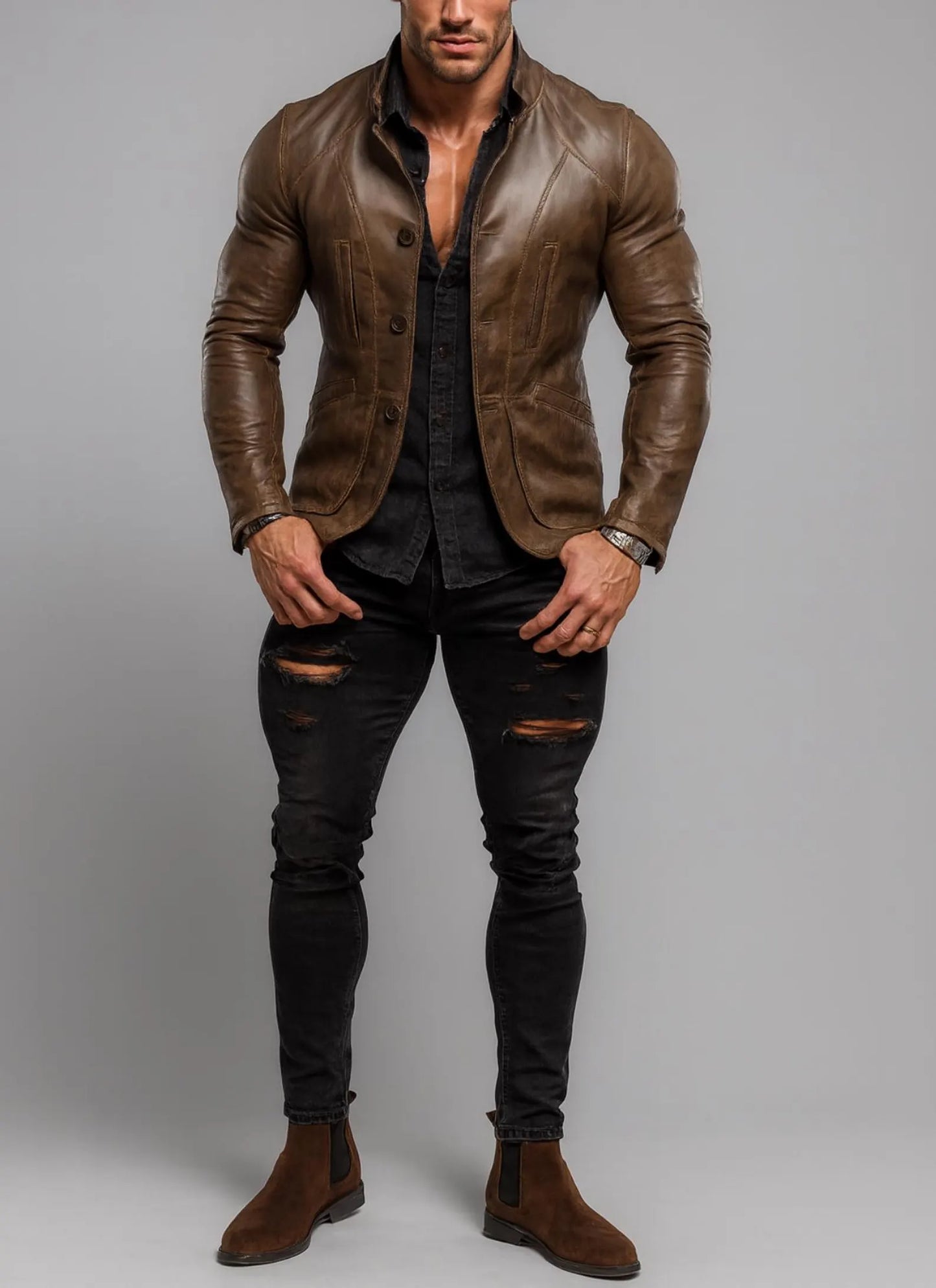 The Prastara Men's Brown Sheep Leather Blazer Jacket