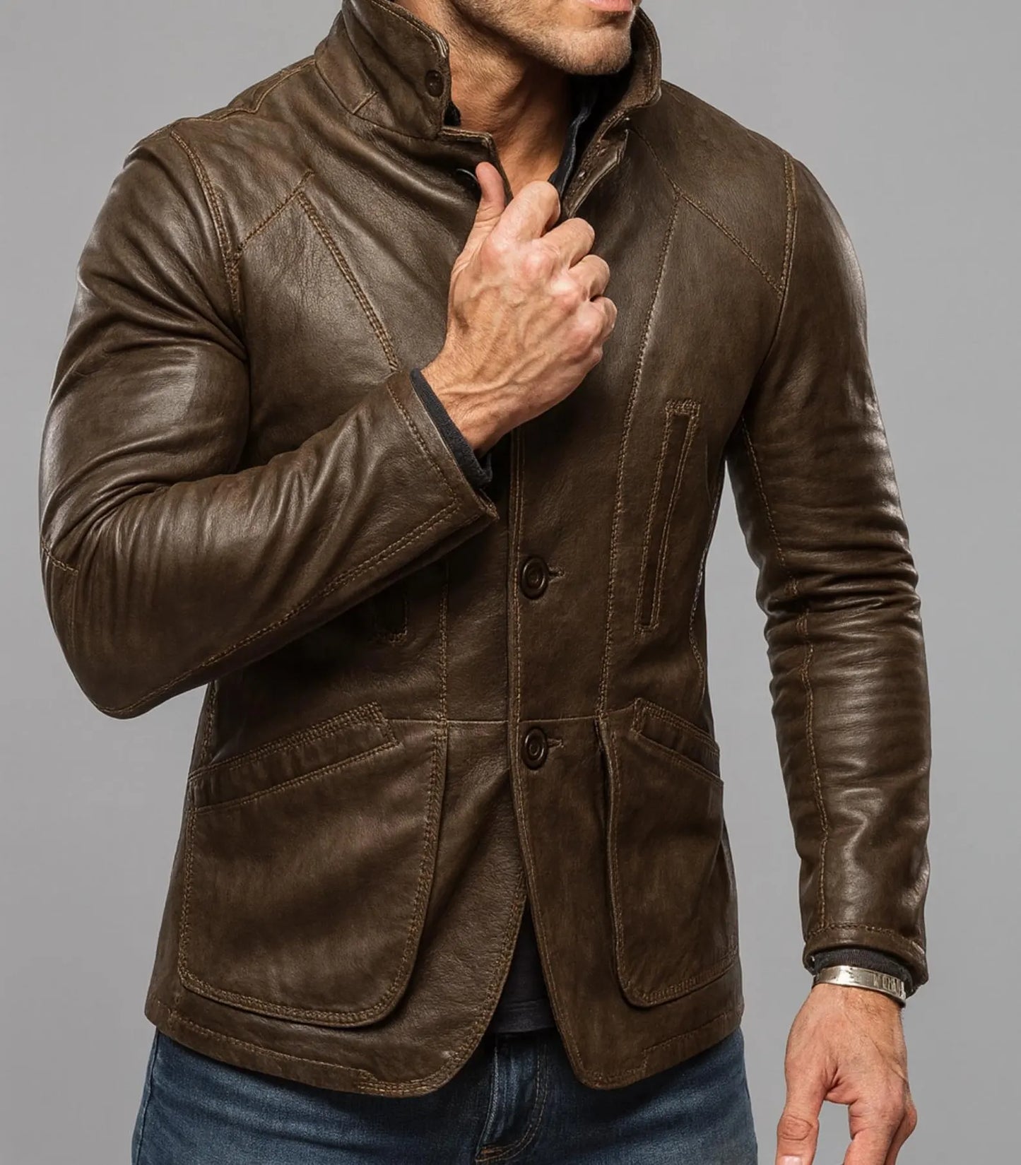 The Prastara Men's Brown Sheep Leather Blazer Jacket