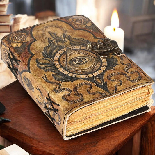 Prastara - Metal Lock third Eye UV Printed Design 7X5" Handcrafted Leather Journal/Diary 200 Pages | 100% Genuine Leather