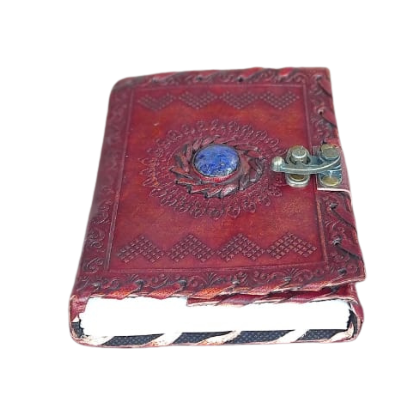 Leather Journal Large Writing Notebook Handmade Bound Vintage Journal For Women & Men with Lock/Semi-Precious Stone Gift For Art Sketchbook (7 x 5 Inches)