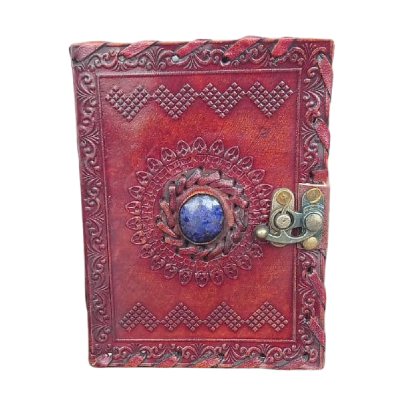 Leather Journal Large Writing Notebook Handmade Bound Vintage Journal For Women & Men with Lock/Semi-Precious Stone Gift For Art Sketchbook (7 x 5 Inches)