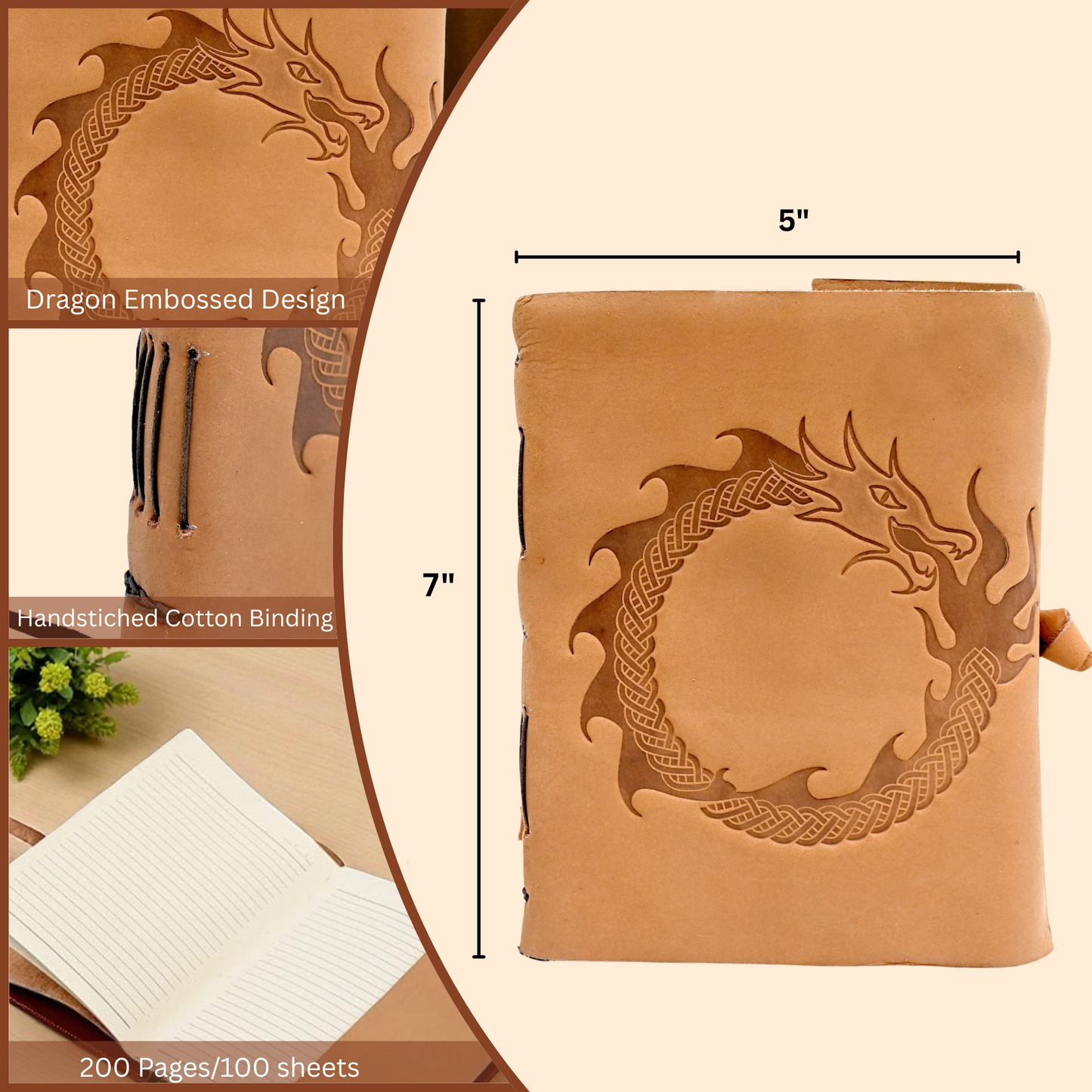 DND Dragon Journal Notebook, 3D Dragon Embossed Notebook with Pen for Dungeons and Dragons/D&D, Great RPG Accessories Nerdy Gifts for DM's & Players, 200 Pages A5 Leather Notepad for Men & Women