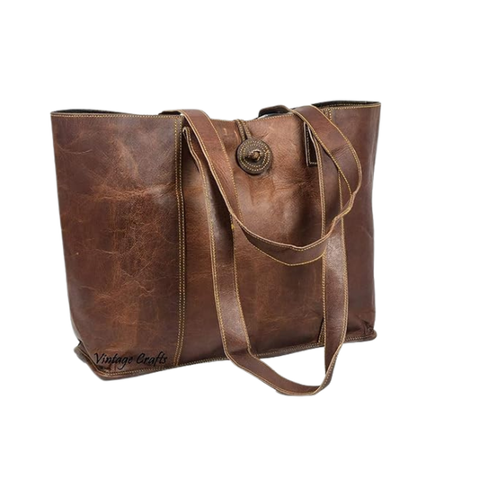 Vintage Leather Work Tote Bag