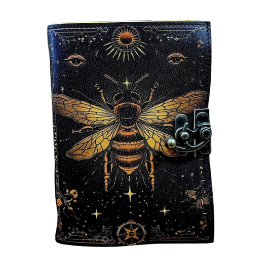 UV PRINT of 400 Page Mystical Bee Leather Journal | Vintage Celestial Notebook | Witchcraft Spell Book Diary | Unique Gift for Writers & Witches.