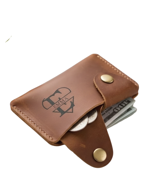 Custom Name Leather Coin Pouch Wallet – Slim Card & Cash Holder | Unique Gift for Him/Her, Valentine’s Day, Anniversary, Birthday