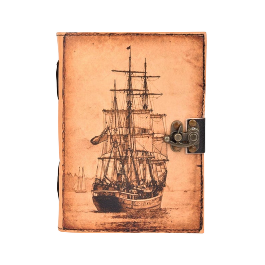 UV PRINT of Sailing Ship boat Journal Notebook Book of Shadows Genuine Leather Journal, Gift for Women and Men Handmade 200 Deckle Edge Paper