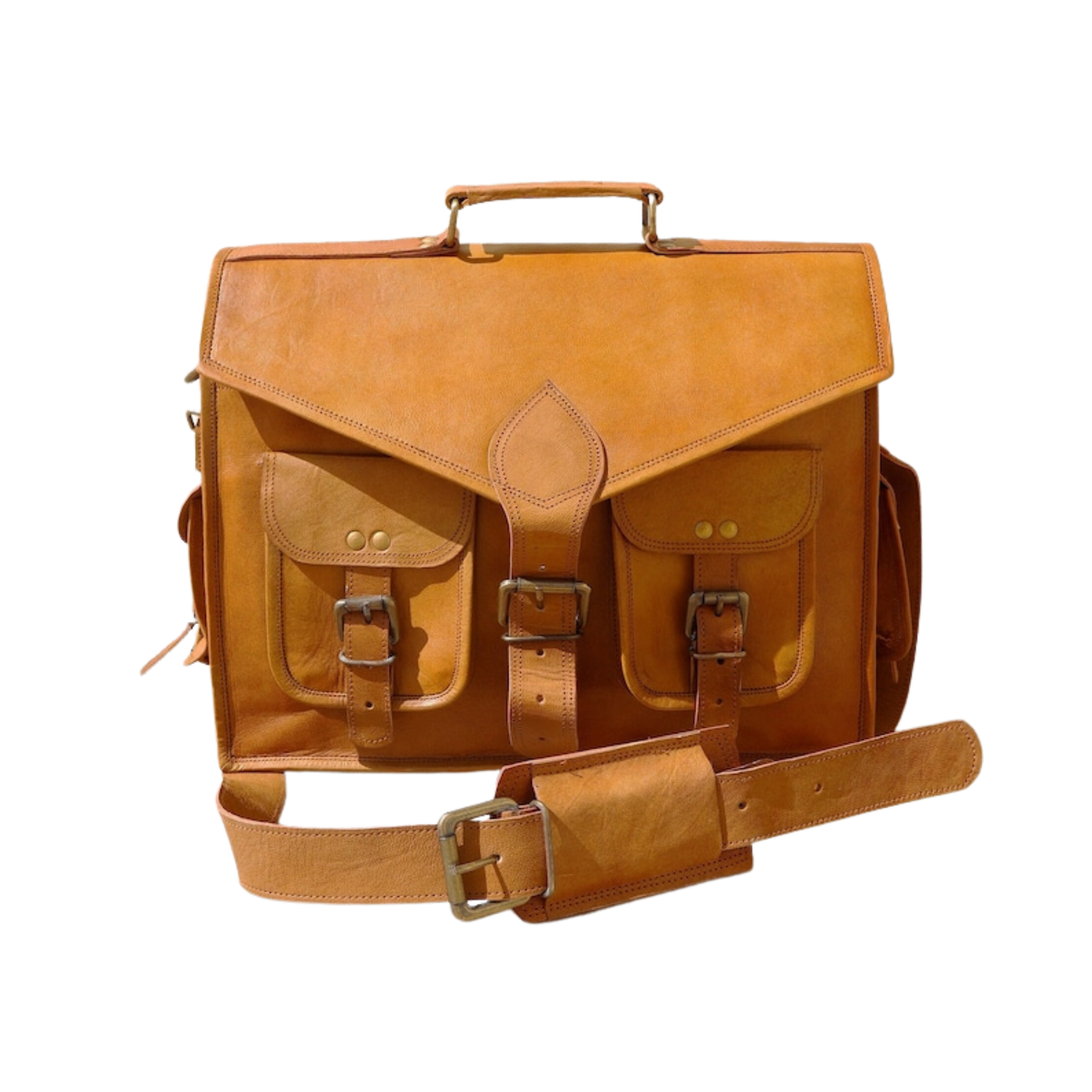 15" Goat Leather Messenger for Men Women Travel Laptop Crossbody Satchel Bag School College Shoulder Brown Vintage Bag Best Christmas Gift