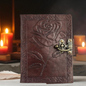 Handmade Leather Bound Journal Vintage Writing Notebook For Women and Men with Lock & Engraved Rose