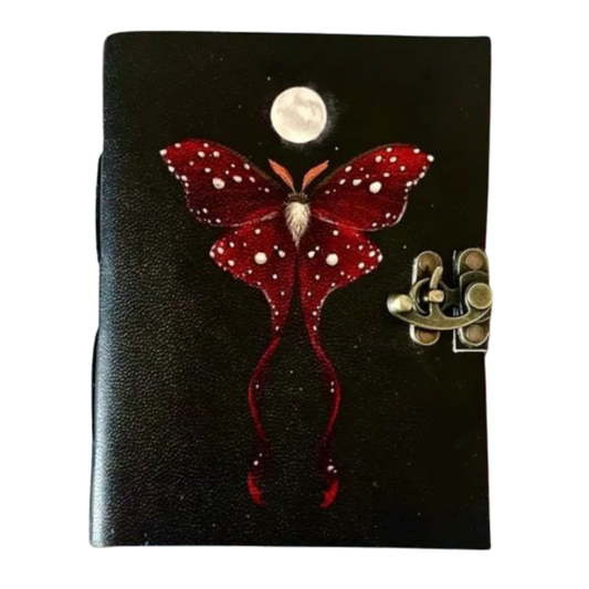 Mushroom moth Journal with Lock Clasp Vintage Handmade Leather Luna Moths and Morpho Butterfly Print Diary Prayer Pagan Witchcraft Supplies Wiccan Decor Notebook Daily (6x4) inch (Copy)