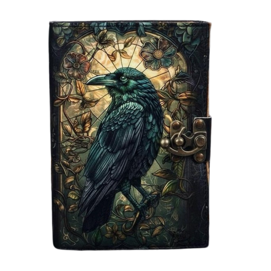 UV PRINT of The Raven Leather Journal: Gothic Grimoire Book of Shadows Spell Book Witchcraft Leather Journal, Crow Magic Journal