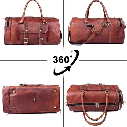 Leather Travel Weekender Duffle Bag