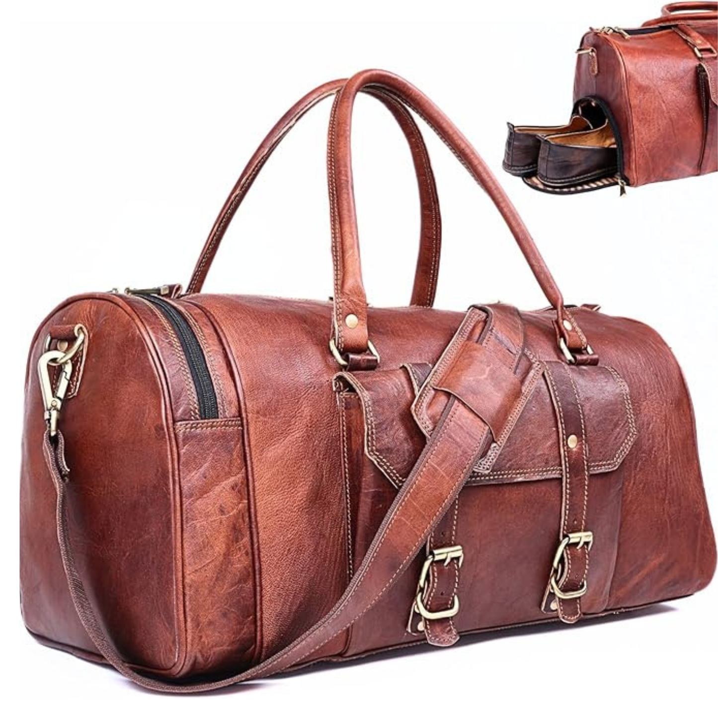 Leather Travel Weekender Duffle Bag