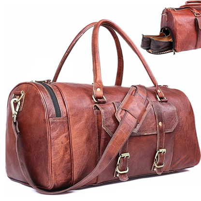 Leather Travel Weekender Duffle Bag