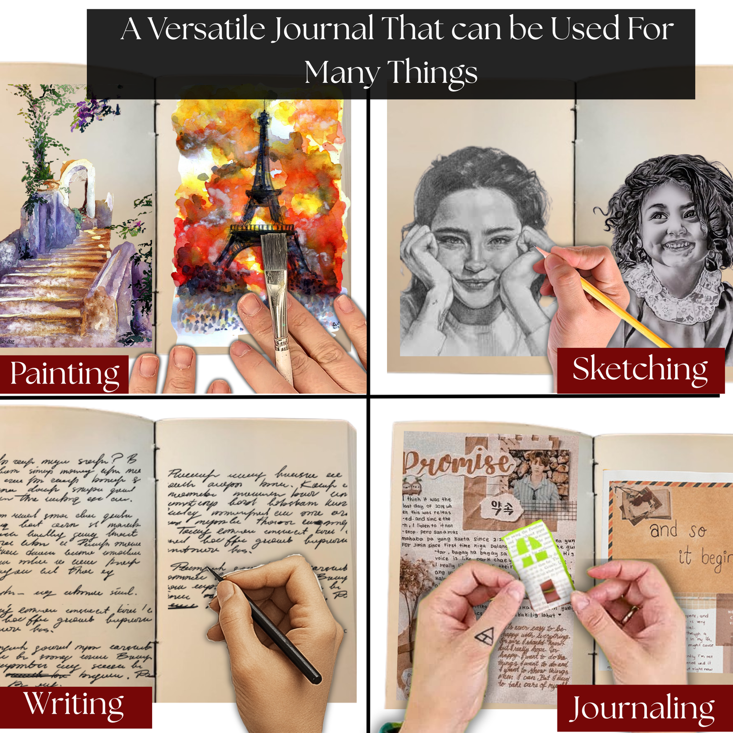 Handmade Leather Bound Journal Vintage Writing Notebook For Women and Men with Lock & Engraved Rose